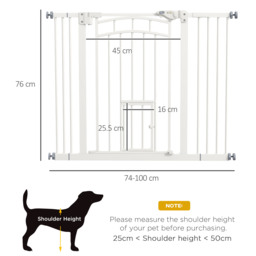 PawHut Stair Dog Gate with Cat Door, Pressure Fit, Auto Close, Double Lock, 74-100cm Openings, White - Aosom UK - thumbnail 3