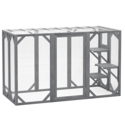 "PawHut 71"" Outdoor Wooden Cat House with 3 Platforms, Large Door and Weatherproof Roof, for Multiple Cats, Grey" - thumbnail 1