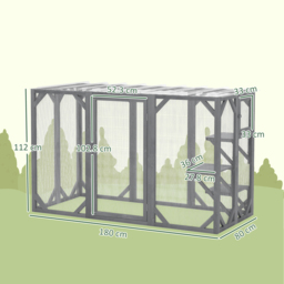 "PawHut 71"" Outdoor Wooden Cat House with 3 Platforms, Large Door and Weatherproof Roof, for Multiple Cats, Grey" - thumbnail 3