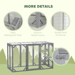 "PawHut 71"" Outdoor Wooden Cat House with 3 Platforms, Large Door and Weatherproof Roof, for Multiple Cats, Grey" - thumbnail 5