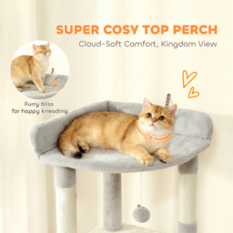 PawHut 170 cm Large Cat Tree, Cat Tower with 7 Scratching Posts, Tunnel, 2 Condos, Hammock, Perch, Ramp, Pompoms, Light Grey - thumbnail 5