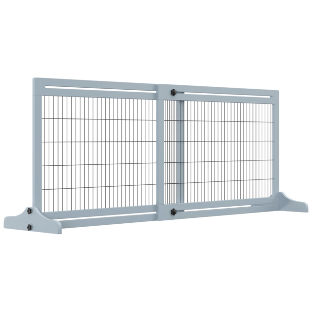 PawHut Adjustable Wooden Pet Gate, Freestanding Dog Barrier Fence with 3 Panels for Doorway, Hallway, 69H x 104-183H cm, Blue - image 1