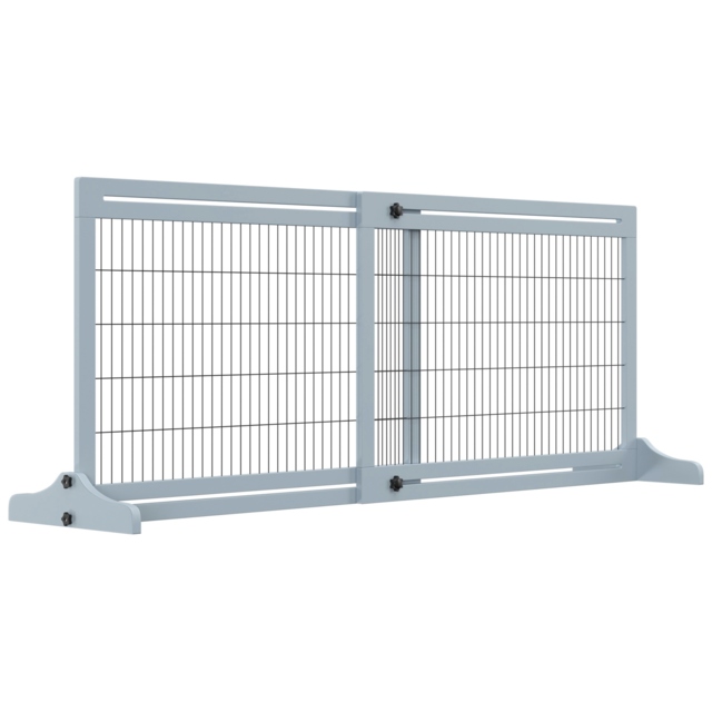 PawHut Adjustable Wooden Pet Gate, Freestanding Dog Barrier Fence with 3 Panels for Doorway, Hallway, 69H x 104-183H cm, Blue - image 1
