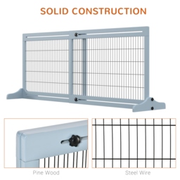 PawHut Adjustable Wooden Pet Gate, Freestanding Dog Barrier Fence with 3 Panels for Doorway, Hallway, 69H x 104-183H cm, Blue - thumbnail 6