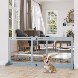 PawHut Adjustable Wooden Pet Gate, Freestanding Dog Barrier Fence with 3 Panels for Doorway, Hallway, 69H x 104-183H cm, Blue - thumbnail 2