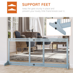 PawHut Adjustable Wooden Pet Gate, Freestanding Dog Barrier Fence with 3 Panels for Doorway, Hallway, 69H x 104-183H cm, Blue - thumbnail 5