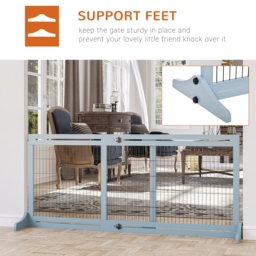 PawHut Adjustable Wooden Pet Gate, Freestanding Dog Barrier Fence with 3 Panels for Doorway, Hallway, 69H x 104-183H cm, Blue - thumbnail 5