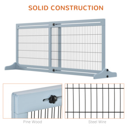 PawHut Adjustable Wooden Pet Gate, Freestanding Dog Barrier Fence with 3 Panels for Doorway, Hallway, 69H x 104-183H cm, Blue - thumbnail 6