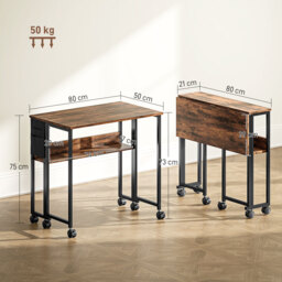 HOMCOM 80 cm Drop Leaf Writing Work Desk, Compact & Stylish Desk for Home Office, Rustic Brown - Aosom UK - thumbnail 3