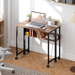 HOMCOM 80 cm Drop Leaf Writing Work Desk, Compact & Stylish Desk for Home Office, Rustic Brown - Aosom UK - thumbnail 2