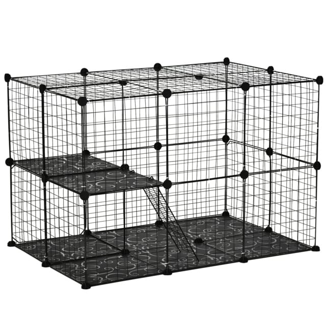 PawHut Pet Playpen, DIY Small Animal Cage with Metal Wire Fence, 39 Panels, 3 Doors, 2 Ramps, for Kitten, Bunny, Black. - Aosom UK - image 1
