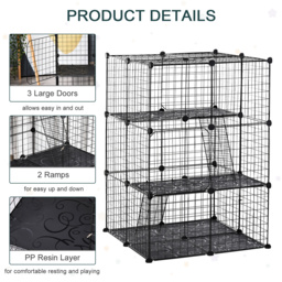 PawHut Pet Playpen, DIY Small Animal Cage with Metal Wire Fence, 39 Panels, 3 Doors, 2 Ramps, for Kitten, Bunny, Black. - Aosom UK - thumbnail 4