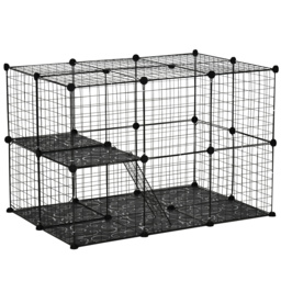 PawHut Pet Playpen, DIY Small Animal Cage with Metal Wire Fence, 39 Panels, 3 Doors, 2 Ramps, for Kitten, Bunny, Black. - Aosom UK
