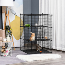 PawHut Pet Playpen, DIY Small Animal Cage with Metal Wire Fence, 39 Panels, 3 Doors, 2 Ramps, for Kitten, Bunny, Black. - Aosom UK - thumbnail 2