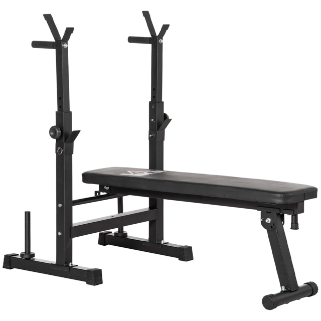 HOMCOM Adjustable Weight Bench Foldable Bench Press, with Barbell Rack, Black - image 1