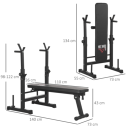 HOMCOM Adjustable Weight Bench Foldable Bench Press, with Barbell Rack, Black - thumbnail 3