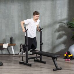 HOMCOM Adjustable Weight Bench Foldable Bench Press, with Barbell Rack, Black - thumbnail 2