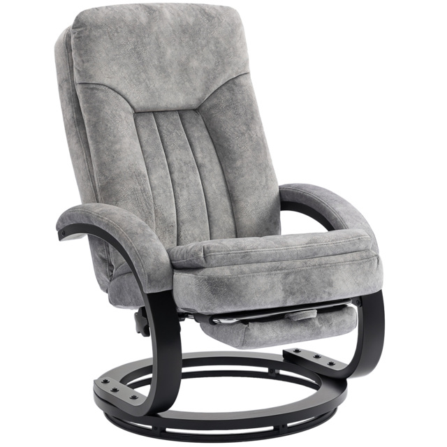 HOMCOM Swivel Recliner Chair with Footrest, Manual Recliner Armchair with Wooden Base, Plush Velvet Upholstered Reclining Chair for Living Room, Bedroom, Office, Grey - image 1