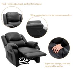 Adjustable Pull‑tab Recliner with Side Storage Pocket, Padded Cushions, High‑back Armchair for the Elderly, 82L x 86W x 99H cm, Black - Aosom UK - thumbnail 5