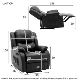 Adjustable Pull‑tab Recliner with Side Storage Pocket, Padded Cushions, High‑back Armchair for the Elderly, 82L x 86W x 99H cm, Black - Aosom UK - thumbnail 3