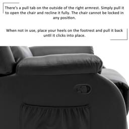 Adjustable Pull‑tab Recliner with Side Storage Pocket, Padded Cushions, High‑back Armchair for the Elderly, 82L x 86W x 99H cm, Black - Aosom UK - thumbnail 6