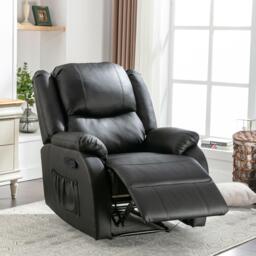 Adjustable Pull‑tab Recliner with Side Storage Pocket, Padded Cushions, High‑back Armchair for the Elderly, 82L x 86W x 99H cm, Black - Aosom UK - thumbnail 1