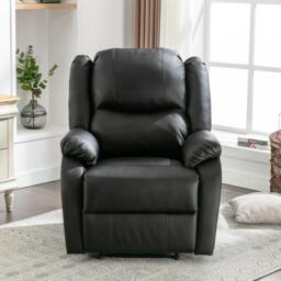 Adjustable Pull‑tab Recliner with Side Storage Pocket, Padded Cushions, High‑back Armchair for the Elderly, 82L x 86W x 99H cm, Black - Aosom UK - thumbnail 7