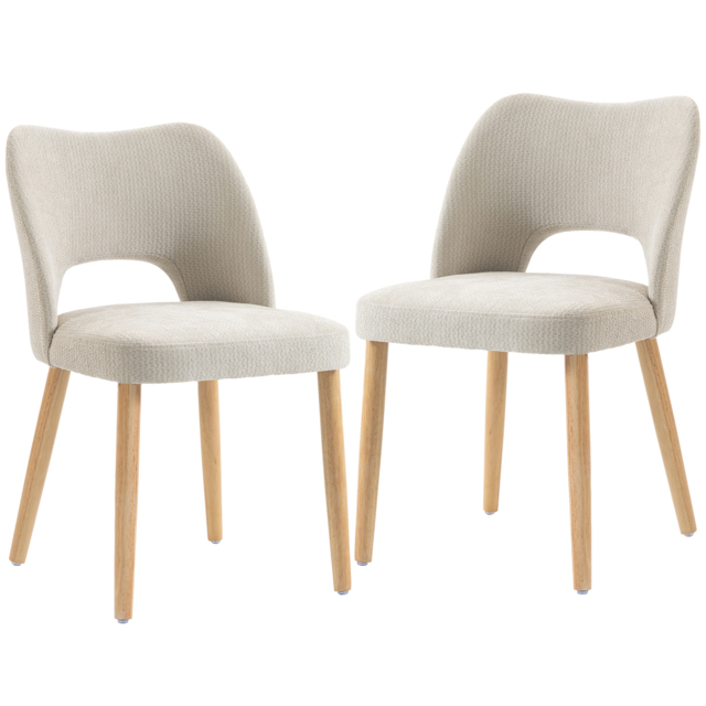 HOMCOM Dining Chairs Set Upholstered Kitchen Chenille Tool Free Assembly Rubberwood Legs, Beige - image 1