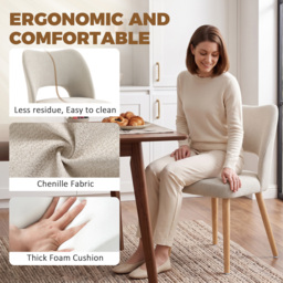 HOMCOM Dining Chairs Set Upholstered Kitchen Chenille Tool Free Assembly Rubberwood Legs, Beige - thumbnail 5