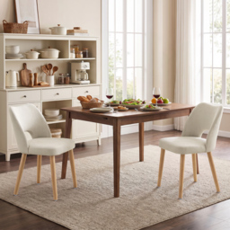 HOMCOM Dining Chairs Set Upholstered Kitchen Chenille Tool Free Assembly Rubberwood Legs, Beige - thumbnail 8