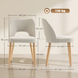 HOMCOM Dining Chairs Set Upholstered Kitchen Chenille Tool Free Assembly Rubberwood Legs, Beige - thumbnail 3