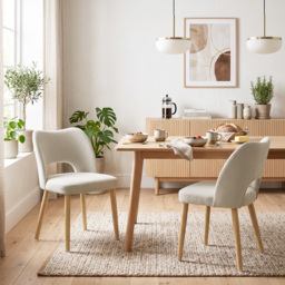 HOMCOM Dining Chairs Set Upholstered Kitchen Chenille Tool Free Assembly Rubberwood Legs, Beige - thumbnail 2