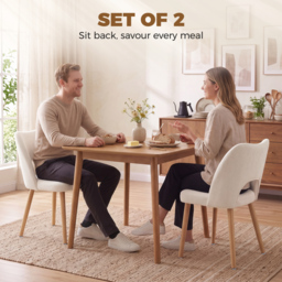 HOMCOM Dining Chairs Set Upholstered Kitchen Chenille Tool Free Assembly Rubberwood Legs, Beige - thumbnail 4