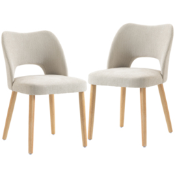 HOMCOM Dining Chairs Set Upholstered Kitchen Chenille Tool Free Assembly Rubberwood Legs, Beige - thumbnail 1