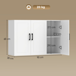 HOMCOM Bathroom Wall Cabinet, Wall Mounted Bathroom Cabinet, Over the Toilet Space Saver with Adjustable Shelves, White - thumbnail 3