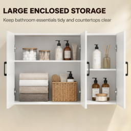 HOMCOM Bathroom Wall Cabinet, Wall Mounted Bathroom Cabinet, Over the Toilet Space Saver with Adjustable Shelves, White - thumbnail 4
