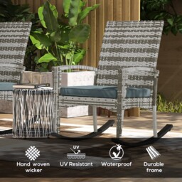 Outsunny Outdoor PE Rattan Rocking Chair Set of 2, Garden Rocking Chair Set with Armrest and Cushion, Light Grey - Aosom UK - thumbnail 4