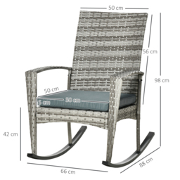 Outsunny Outdoor PE Rattan Rocking Chair Set of 2, Garden Rocking Chair Set with Armrest and Cushion, Light Grey - Aosom UK - thumbnail 3