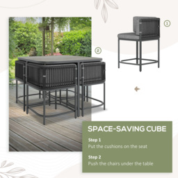 Outsunny 4-Seater Rattan Cube Garden Furniture Set with Cushions - Charcoal Grey - thumbnail 7
