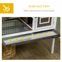 PawHut Wooden Rabbit Hutch with Openable Roof, Elevated Guinea Pig Cage with Ladder, Small Animal House w/ Slide-out Tray 90 x 53 x 87cm Coffee Brown - thumbnail 6
