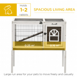 PawHut Wooden Rabbit Hutch with Openable Roof, Elevated Guinea Pig Cage with Ladder, Small Animal House w/ Slide-out Tray 90 x 53 x 87cm Coffee Brown - thumbnail 4