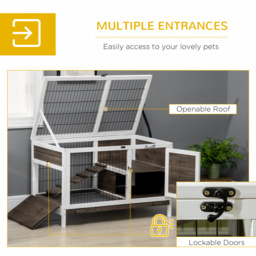 PawHut Wooden Rabbit Hutch with Openable Roof, Elevated Guinea Pig Cage with Ladder, Small Animal House w/ Slide-out Tray 90 x 53 x 87cm Coffee Brown - thumbnail 5