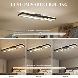 HOMCOM LED Ceiling Light, Modern Dimmable Ceiling Light with Wall Switch & Remote Control, Flush Mount Ceiling Lamp with 3000-6000K Colour Temperatures for Living Room, Bedroom, Black - thumbnail 4