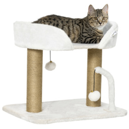 PawHut Kitten Climber: Indoor Cat Tree with Sisal Scratcher, Cosy Bed & Toy Balls, White Tower - Aosom UK - thumbnail 1
