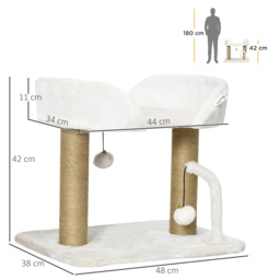 PawHut Kitten Climber: Indoor Cat Tree with Sisal Scratcher, Cosy Bed & Toy Balls, White Tower - Aosom UK - thumbnail 3