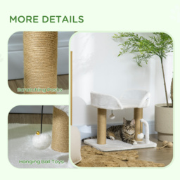 PawHut Kitten Climber: Indoor Cat Tree with Sisal Scratcher, Cosy Bed & Toy Balls, White Tower - Aosom UK - thumbnail 5