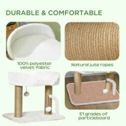 PawHut Kitten Climber: Indoor Cat Tree with Sisal Scratcher, Cosy Bed & Toy Balls, White Tower - Aosom UK - thumbnail 4