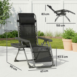 Outsunny Zero Gravity Chairs Set of 2, Folding Sunloungers Reclining Garden Chairs with Cup Holder, Headrest, Black - thumbnail 3