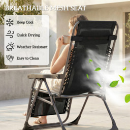 Outsunny Zero Gravity Chairs Set of 2, Folding Sunloungers Reclining Garden Chairs with Cup Holder, Headrest, Black - thumbnail 8