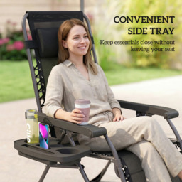 Outsunny Zero Gravity Chairs Set of 2, Folding Sunloungers Reclining Garden Chairs with Cup Holder, Headrest, Black - thumbnail 7